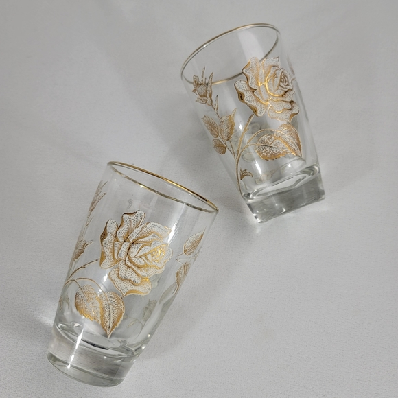 (2) Vtg Libby Glass Rose Bouquet Tumbler - Picture 2 of 14